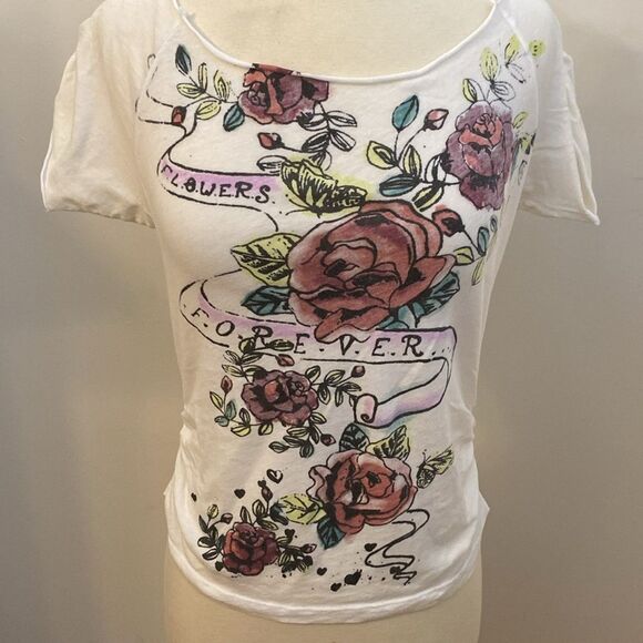 Express‎ Off Shoulder Rose Tattoo Short Sleeve Shirt - Picture 2 of 7